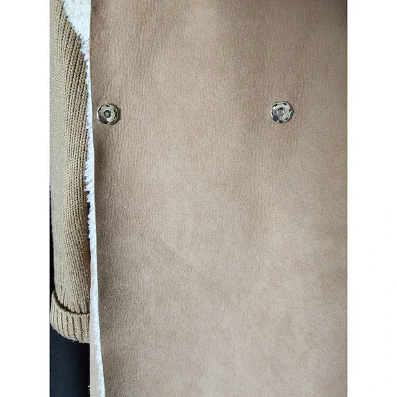 New York & CO Faux Suede Sherpa Lined Sleeveless Cardigan Tan Jacket Size M - Picture 3 of 8